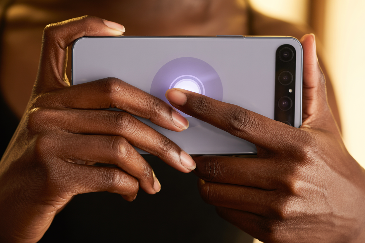 Person using a smartphone to photograph their skin for screening